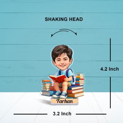 Personalized Kids Bobblehead Caricature with Battery Powered Moving Head  Birthday Gifts for Boys, Students & Bookworm  Study Table & Library Decoration Items